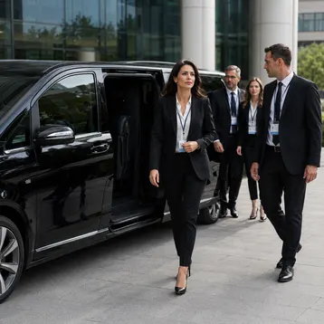 Guests boarding a limousine at an event